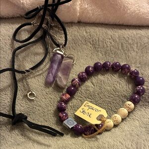 Amethyst Pendants and Beaded Emperor Stone Bracelet Bundle